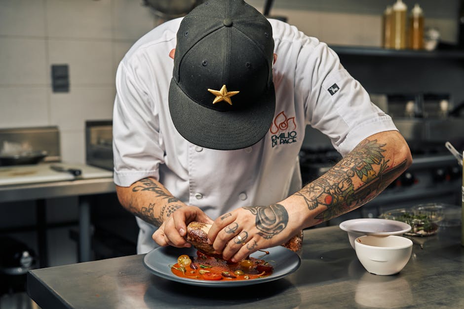 Chef che prepara piatti gourmet